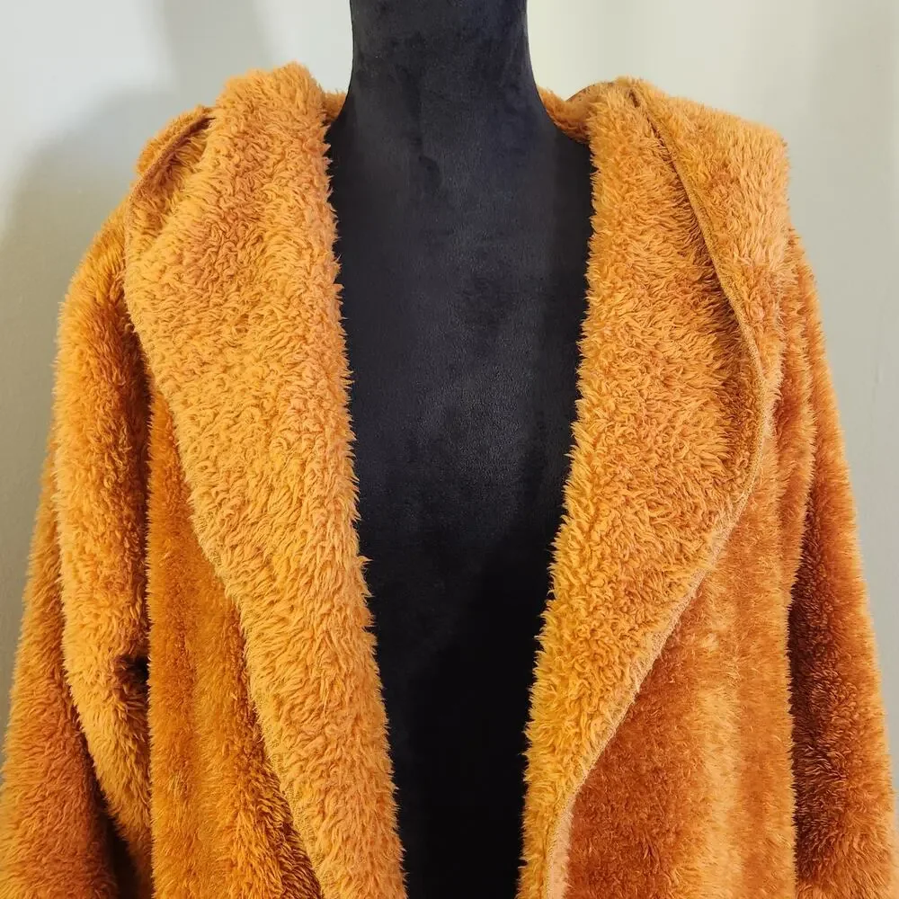 ZENANA Hooded Faux Fur Jacket with Pockets, Almond Brown, Size Medium